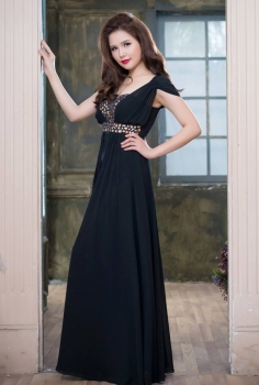 Đầm dạ hội màu đen đính pha lê eo